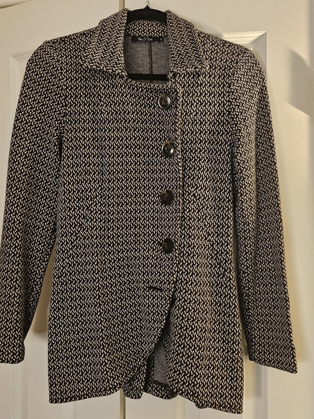 Nic+Zoe Brown & Cream Tweed Button-Front Coat